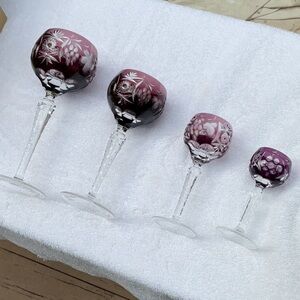 Set of Four Purple Etched Wine Glasses